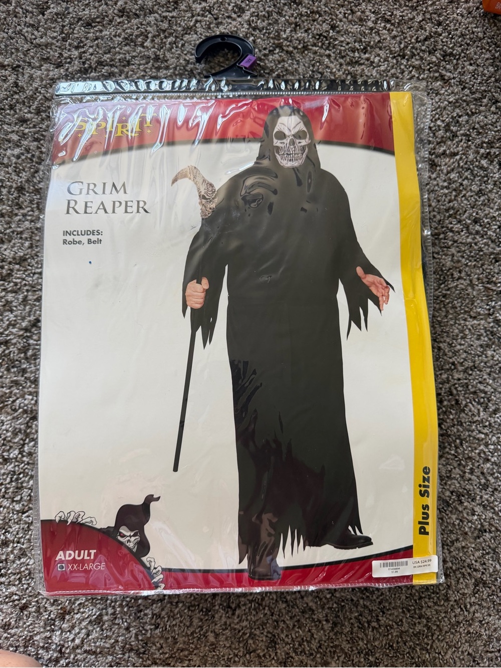 SPIRIT Grim Reaper Hooded Robe Cloak Adult Halloween Costume Plus Size XX-Large